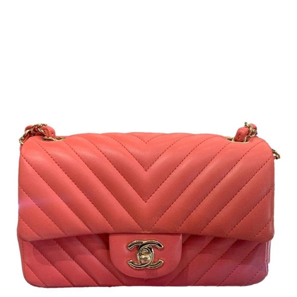 CHANEL  Mini Flap Quilted Chevron Leather Crossbody Bag Red - Picture 1 of 12